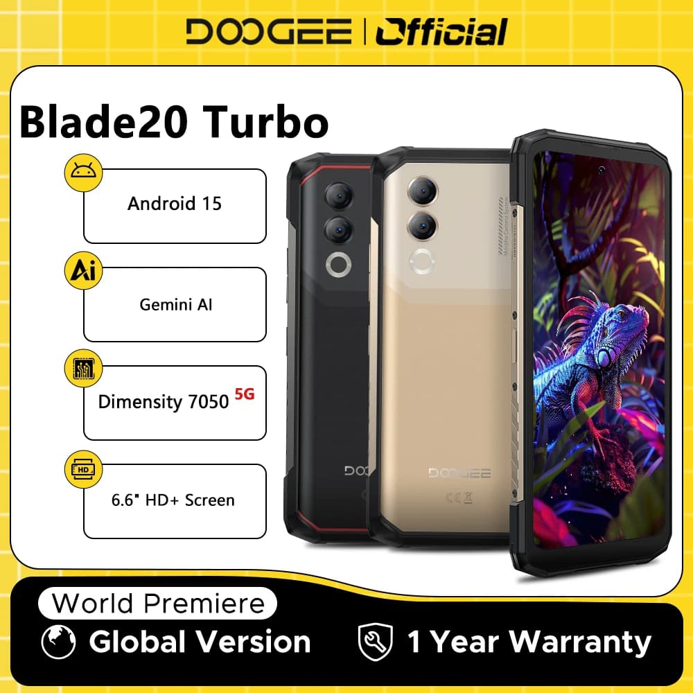 World Premiere DOOGEE Blade20 Turbo 5G Rugged Phone Android 15 Gemini Al 6.6'' HD+ 8GB 256GB AI Dual Camera 10300mAh Battery