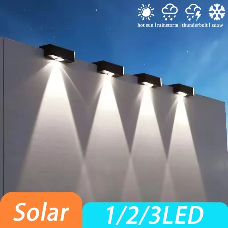 مصباح جداري يعمل بالطاقة الشمسية في الهواء الطلق مقاوم للماء يعمل بالطاقة الشمسية يضيء لأعلى ولأسفل لتزيين ساحة الحديقة المنزلية وأضواء الشمس الخارجية