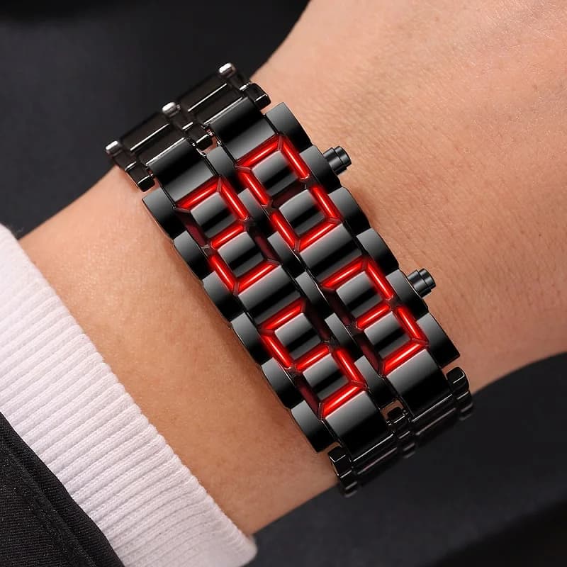 Fashion Mens Digital Lava Wrist Watch Men Black Full Metal Red Blue LED Display Watches Gifts for Male Boy Sport Creative Clock - 4