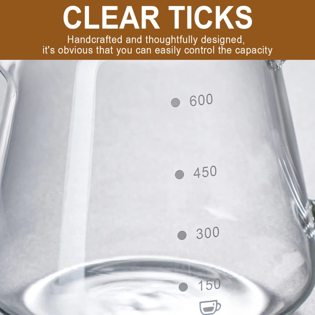 Glass Coffee Server with Handle For Pour Over Coffee & Tea - 300ml/600ml , Microwave Safe, Heatproof Thick Glass Body - 4