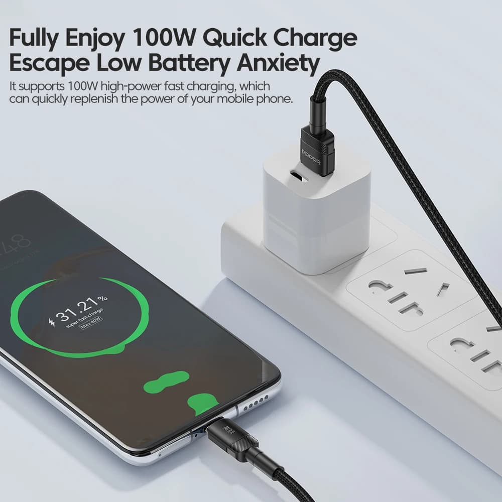 Toocki 6A USB إلى نوع C كابل لهواوي Xiaomi PD 100 واط شحن سريع شاحن USB C بيانات الحبل شحن سريع لسامسونج Oneplus - 2