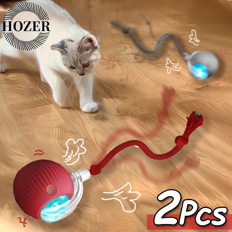 قطعتان لعبة كرات تفاعلية للقطط كرة دوارة تلقائية ذيل صناعي لعبة كهربائية ذكية للحيوانات الأليفة تدريب القطط محاكاة الفأر