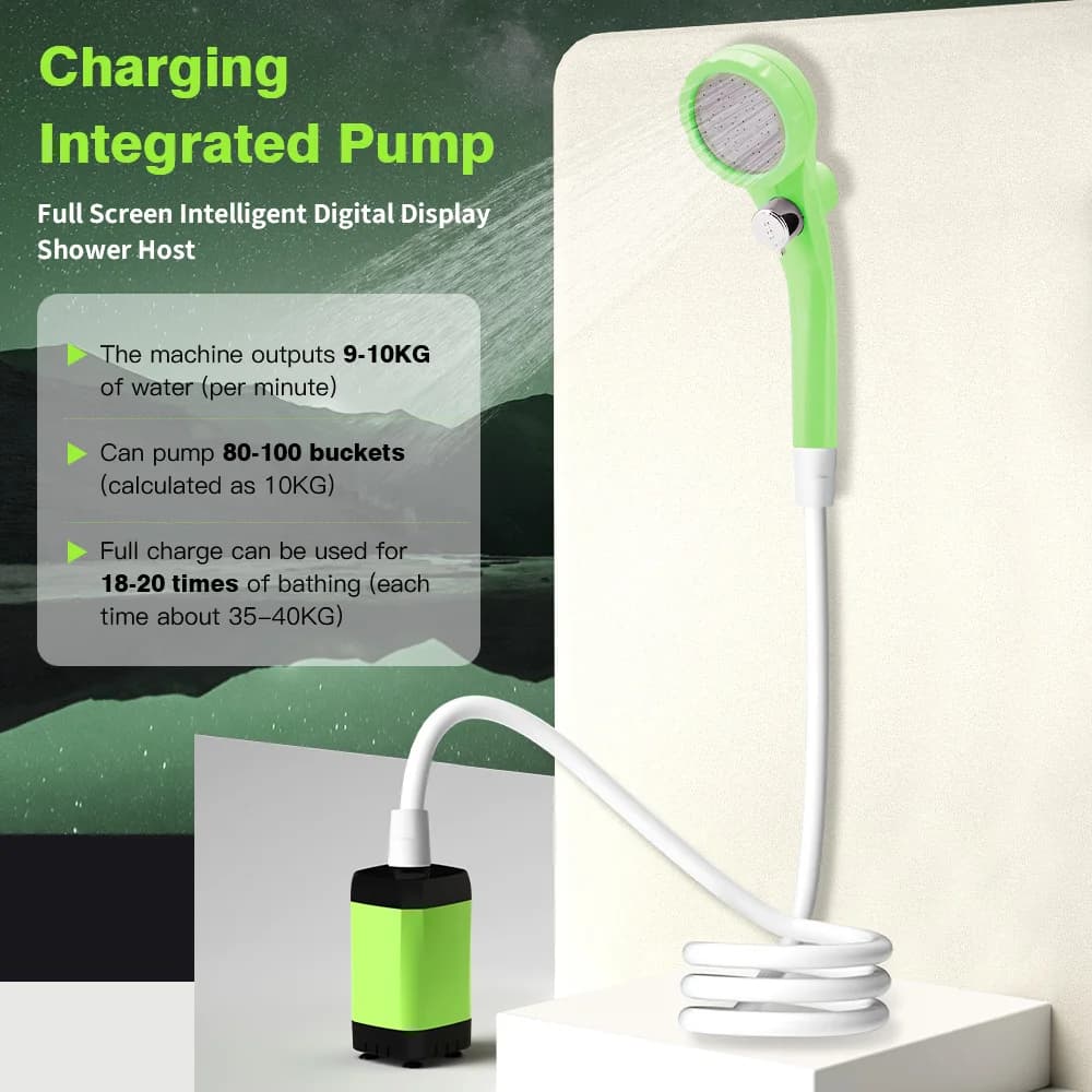 Camping Shower Pump RV Outdoor Shower Kit Camp Shower w/Full Screen Intelligent Digital Display Adjustable 6000mAh Shower Kit - 3