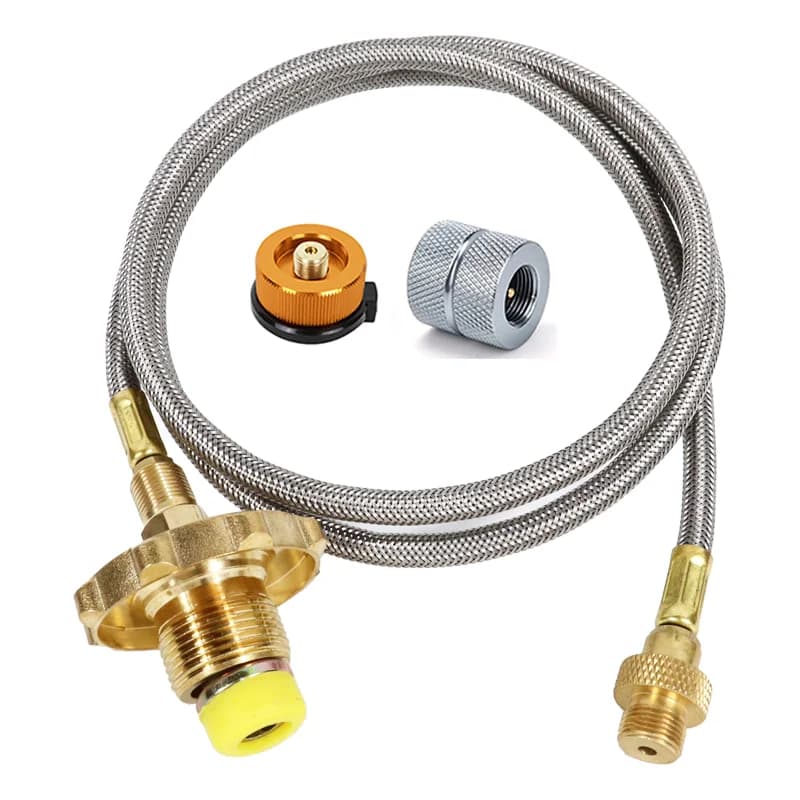 محول عبوة بروبان لمواقد التخييم مع موصل خرطوم لاسطوانات غاز البترول المسال