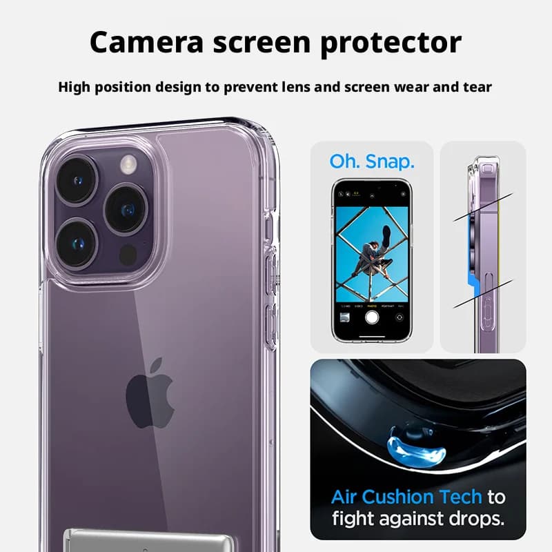 Luxury Spigen Ultra Hybrid Transparent Case For iPhone 17 Air 12 13 14 15 16 17 Pro Max Folding Bracket Stand Protective Cover - 4