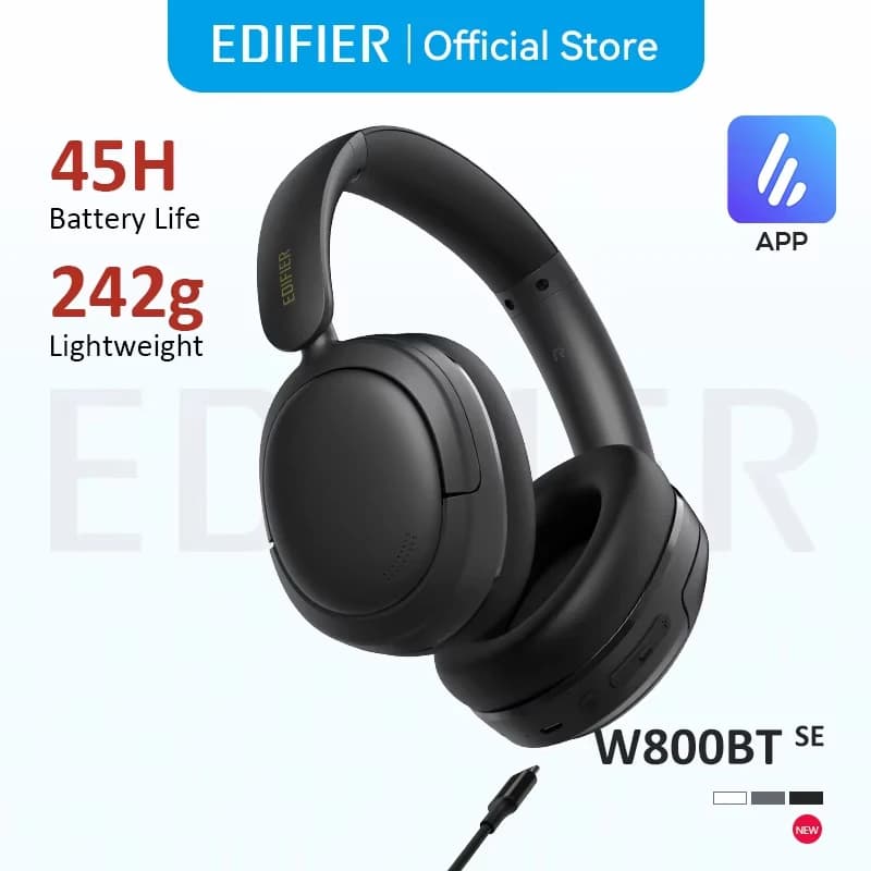 سماعات رأس لاسلكية Edifier W800BT SE، سماعات بلوتوث، سماعات أذن فوق الأذن، بلوتوث 5.4، وضع الألعاب، عمر بطارية 45 ساعة مع ميكروفون
