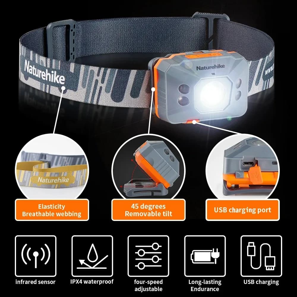 Naturehike Camping Light Ultralight IPX4 Waterproof Sensor Headlight 42h High Endurance Usb Charge Lantern Outdoor Hiking Lamp - 6