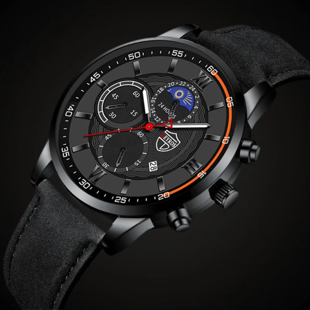 ساعة رجالية كلاسيكية، أعمال، جلد صناعي، كوارتز، ساعة معصم، هدية رمضان وعيد الأب - 2