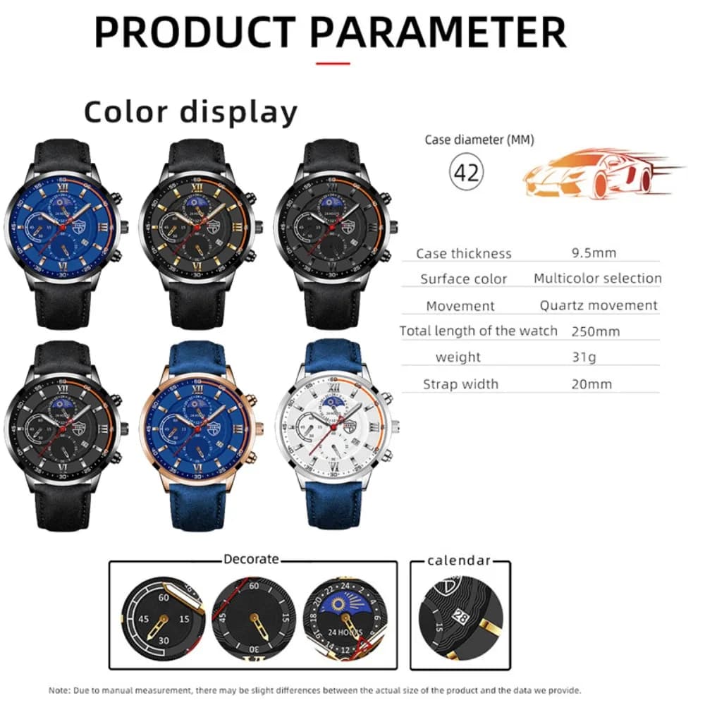 ساعة رجالية كلاسيكية، أعمال، جلد صناعي، كوارتز، ساعة معصم، هدية رمضان وعيد الأب - 3