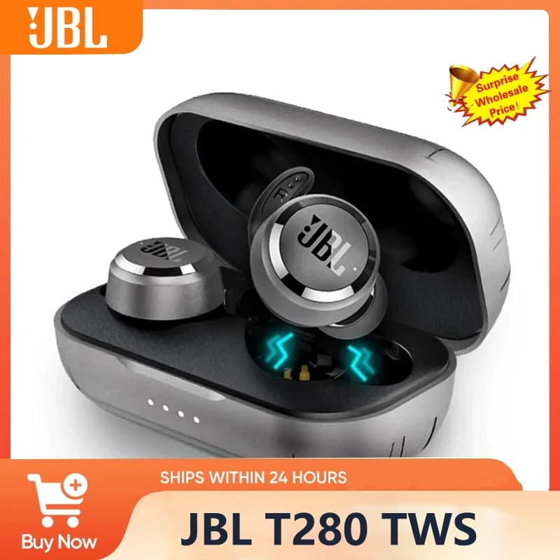 JBL T280 in-Ear Bluetooth Earbuds Wireless TWS Headphones Dual Mic Clear Call Headset for Gaming Running Workout
