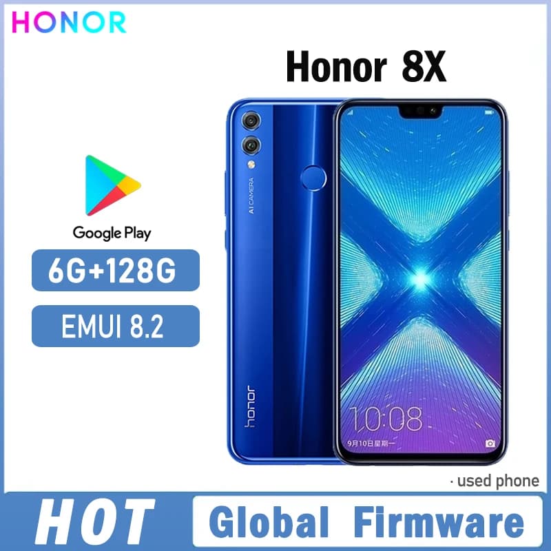 هاتف HONOR 8X الذكي بنظام تشغيل عالمي ومعالج Haisi Qilin 710 وشاشة 6.5 بوصة وبطارية 3750 مللي أمبير وكاميرا خلفية 20 ميجابكسل وذاكرة وصول عشوائي 6 جيجابايت وذاكرة تخزين 128 جيجابايت مستعمل