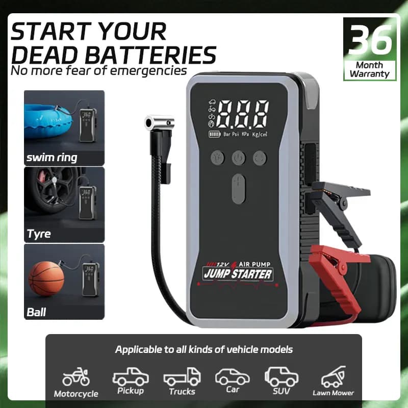 منفاخ سيارة جديد 30000mAh، بنك طاقة محمول، مضخة هواء 150PSI، جهاز بدء تشغيل الطوارئ 12V للسيارة