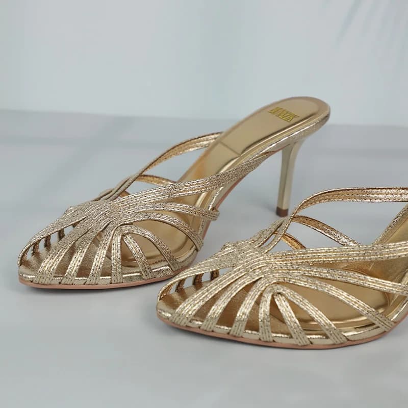 New Gold Hollow Thin Strip Heels for Women Luxury Pointed Toe Heeled Pumps Office Lady Mules Summer Stiletto Shoe Sandals 2025 - 5