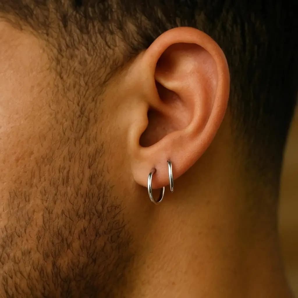 Classic Stainless Steel Hoop Earring for Men Boys,Anti Allergy Metal Huggies Hoop Earring,Simple Male Stacked Earring Jewelry
