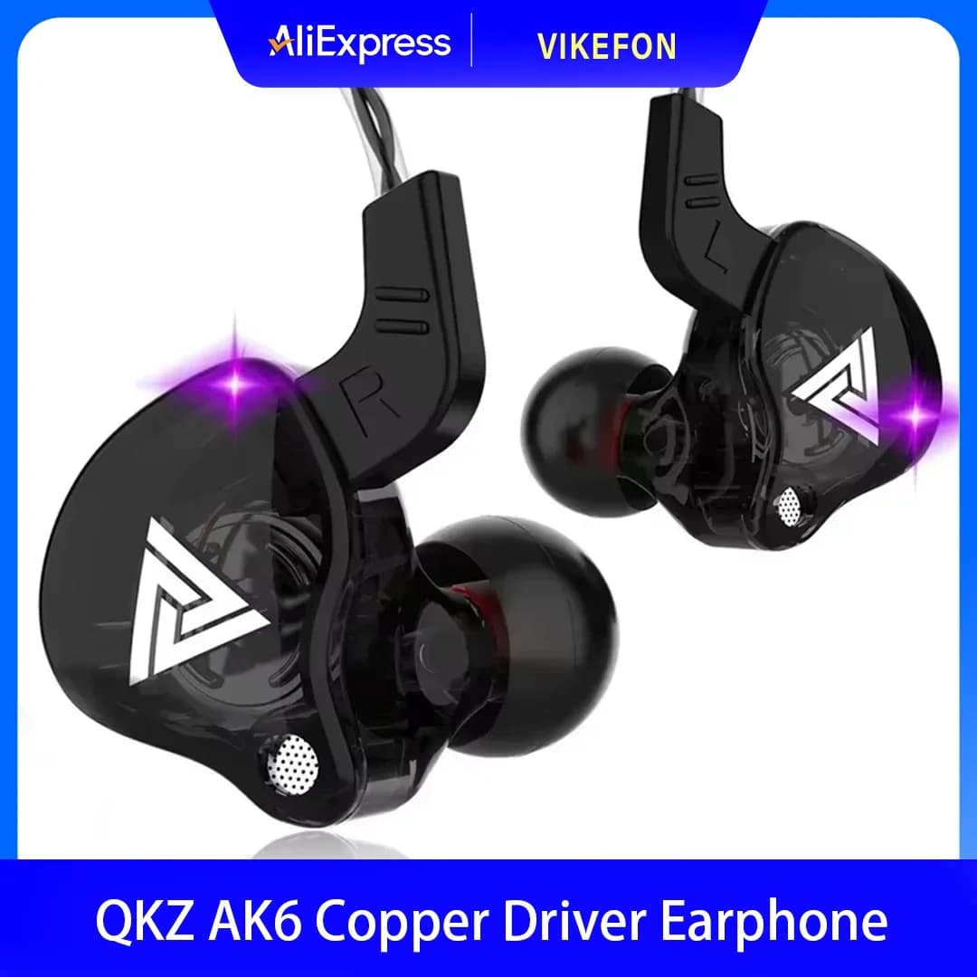QKZ AK6 Wired Earphones 3.5mm In-Ear HiFi Bass Headphones with Mic Noise Cancelling Sport Gaming Headset for Phone PC Laptop