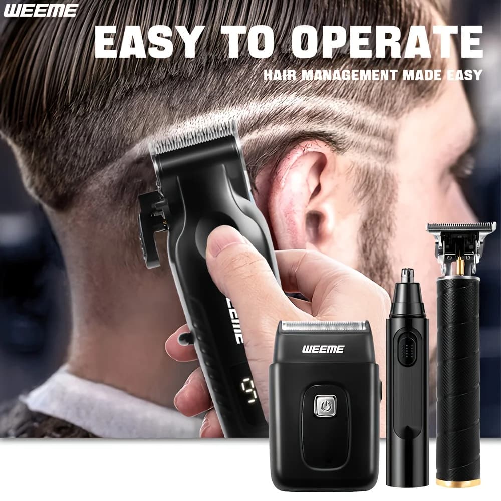 وييمي 4 في 1 طقم العناية الشخصية للرجال، شاشة LCD، قابلة لإعادة الشحن عبر USB، تشذيب الشعر واللحية والأنف، شفرة T، هدية مثالية للأب - 4