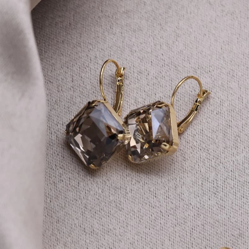 Korean new design fashion jewelry 14K gold plated luxury flashing square crystal earrings elegant women's party accessories - 5