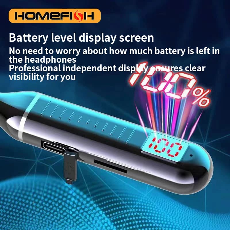 سماعات رقبة بلوتوث لاسلكية مع شاشة رقمية، سماعات ستيريو رياضية شبه داخل الأذن بسعة كبيرة - 2