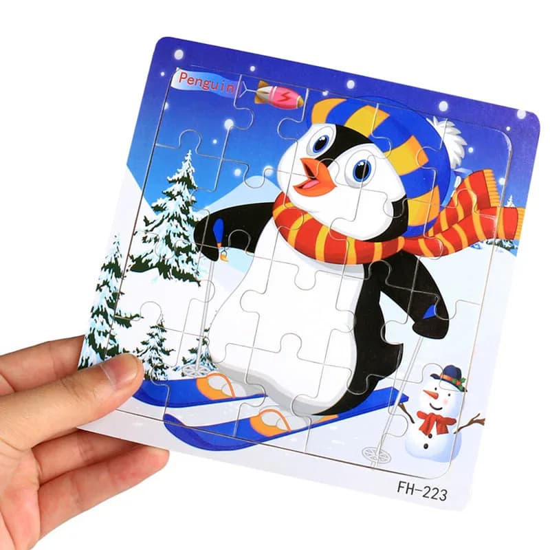 20piece Wooden Puzzle Cartoon Animals Car Letter Number Pattern Jigsaw Puzzles Game Kids Educational Learning Toys for Children - 5