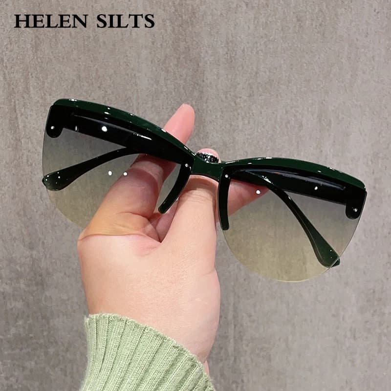 Luxury Fashion Half-Frame Cat Eye Sunglasses Women Gradient Sun Glasses Brand Designer Men Trend Punk SunglassesUV400 - 4