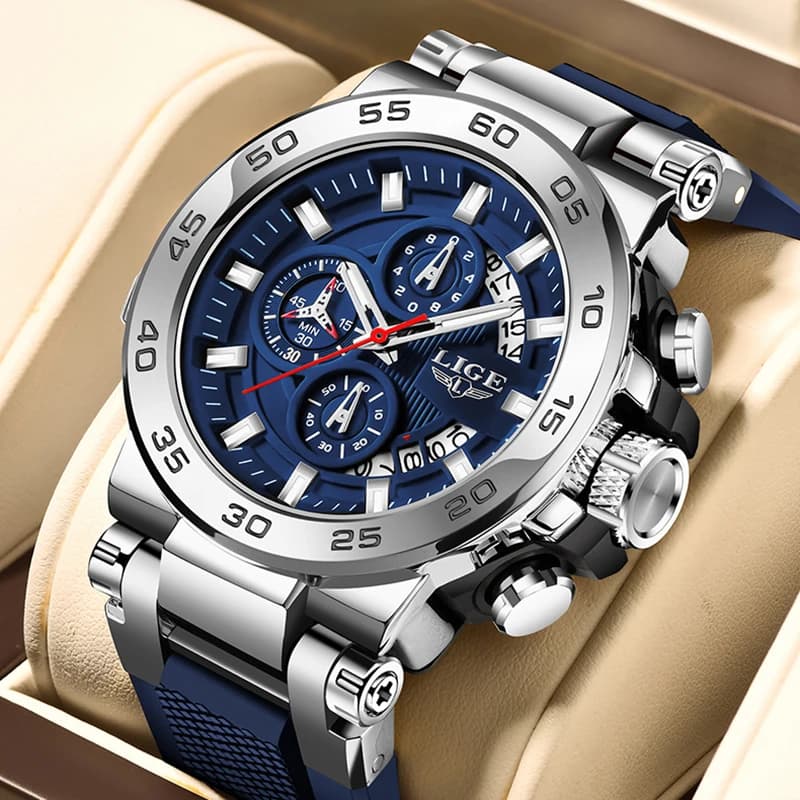 ساعة يد رقمية للرجال من LIGE، ساعات مضيئة مقاومة للماء للأعمال اليومية، كرونوغراف كوارتز عسكري، ساعة كبيرة - 6