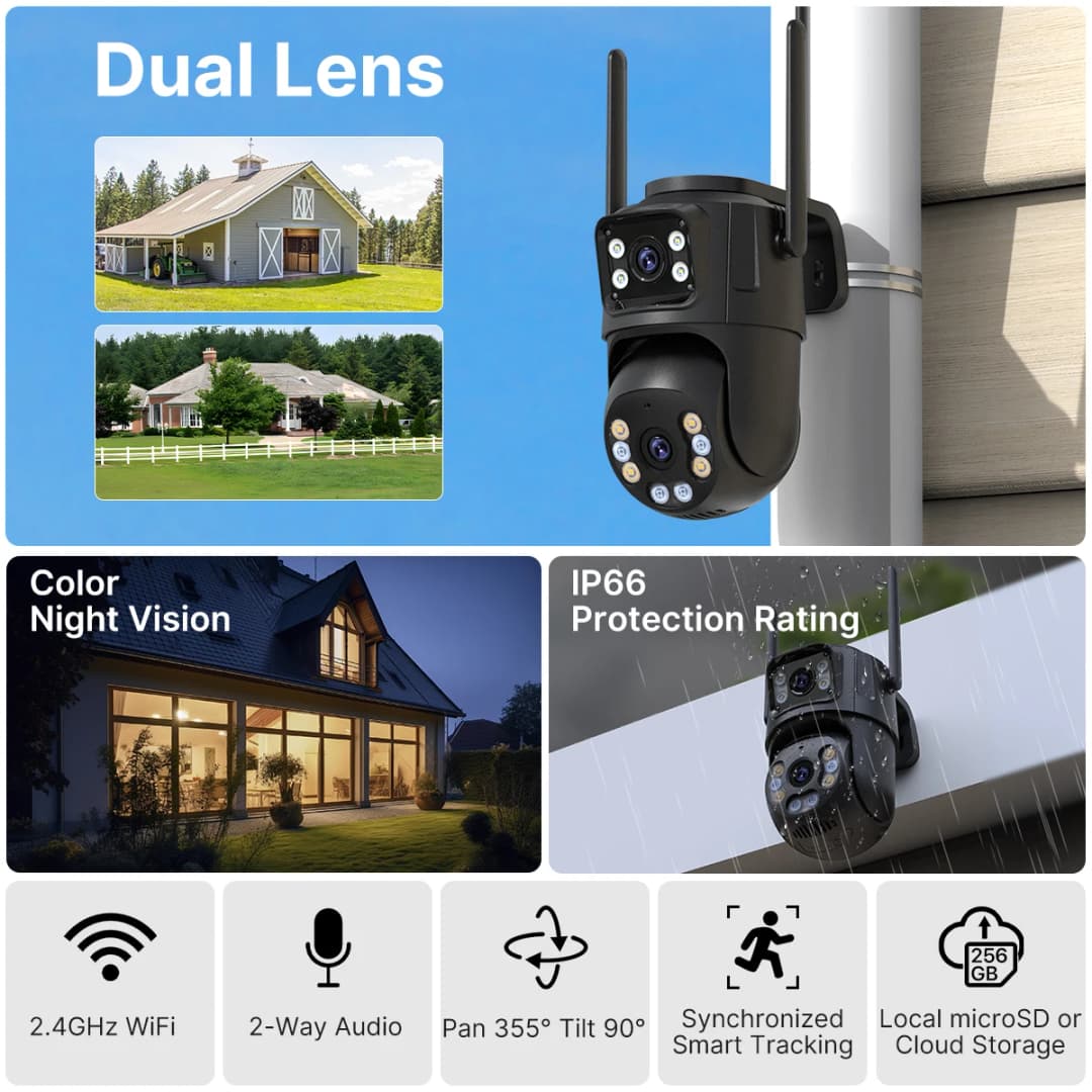 4K 8MP HD Wifi PTZ Camera Outdoor 4MP Dual Lens Dual Screen AI Auto Tracking IP Camera CCTV Audio Video Surveillance P2P iCSee - 2