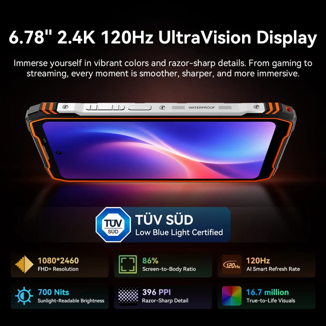 هاتف بلاك فيو إكسبلور X1 الذكي المتين بشاشة 6.78 بوصة 2.4K بمعدل تحديث 120 هرتز، معالج ديمينسي 7050، بطارية 10000 مللي أمبير مع شحن 55 واط، كاميرا 108 ميجابكسل + 50 ميجابكسل - 2