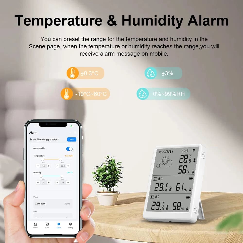 Tuya WiFi Weather Station Digital Thermometer Room Hygrometer RF433 Indoor Outdoor Humidity Temperature Sensors Table Wall Clock - 3