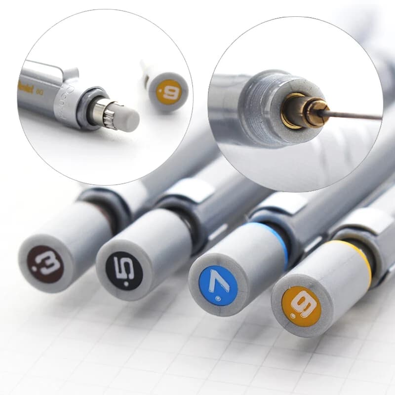قلم رصاص ميكانيكي معدني من Pentel اليابان، قلم رسم تلقائي 0.3/0.5/0.7/0.9 مم، أدوات مكتبية مدرسية - 5
