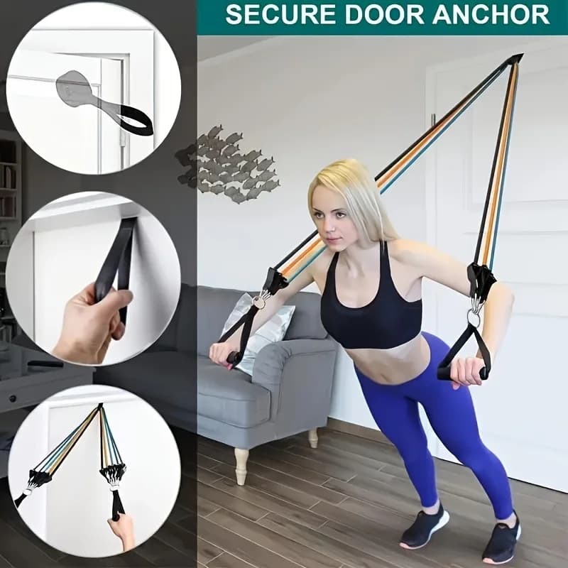 11pcs TPE Resistance Band Set Fitness Band Pull Rope Elastic Training Band With Door Anchor Handles Carry Bag Legs Ankle Straps - 3