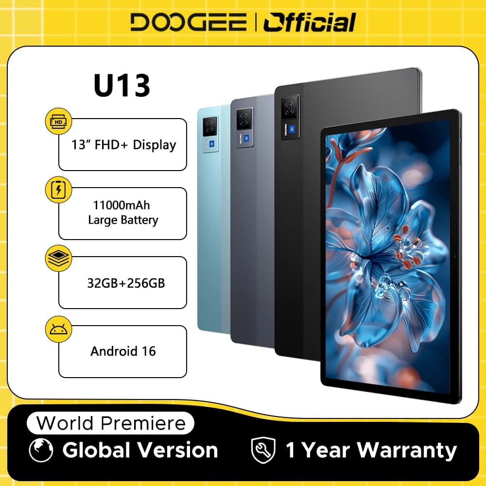 Global Version DOOGEE U13 Tablet PC Android 16 Gemini AI 13'' FHD+ Screen 32GB RAM 256GB 11000mAh Large Battery Smart Pad