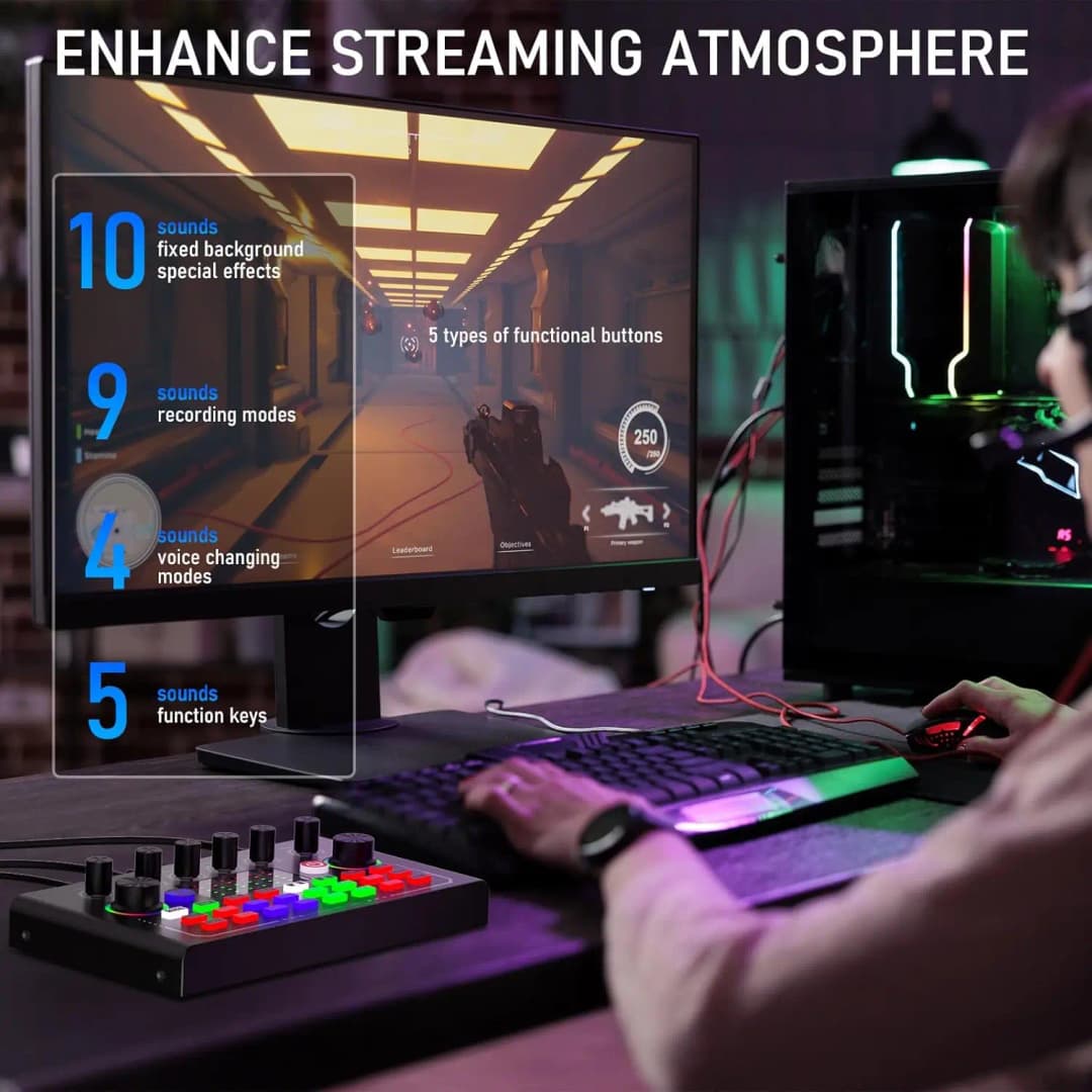 F009 Live Sound Card Broadcast quipment,Bluetooth Audio DJ Mixer with Microphone Set Device For Smartphone Live Streaming - 6