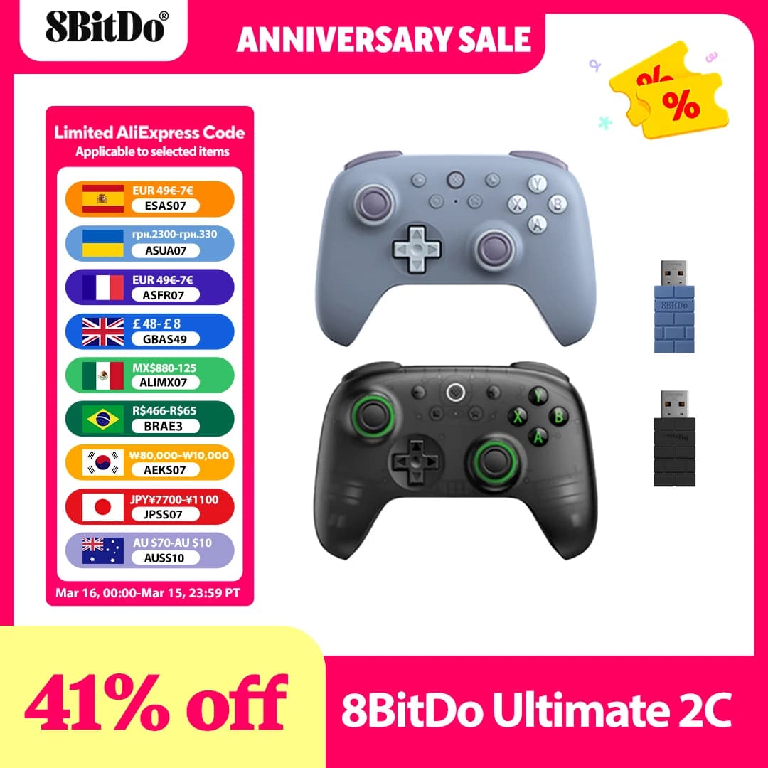 8BitDo Ultimate 2C Bluetooth Controller Gamepad Joystick with 6-axis Motion Control and Rumble Vibration for Nintendo Switch 1,2