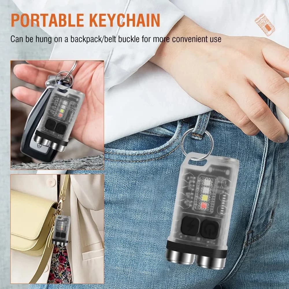 Mini Portable Keychain LED Flashlight TYPE C Rechargeable Camping Hiking Lantern High Power Luminous Flash Light Pocket Torch - 4