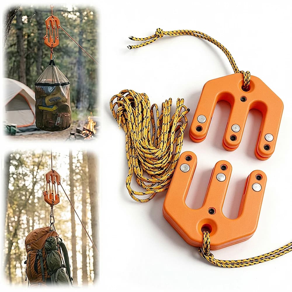 4:1 Mechanical Advantage Pulley Hoist System Heavy Duty Block and Tackle Bear Bag Game Hanger Rope Gear for Outdoor Hunting