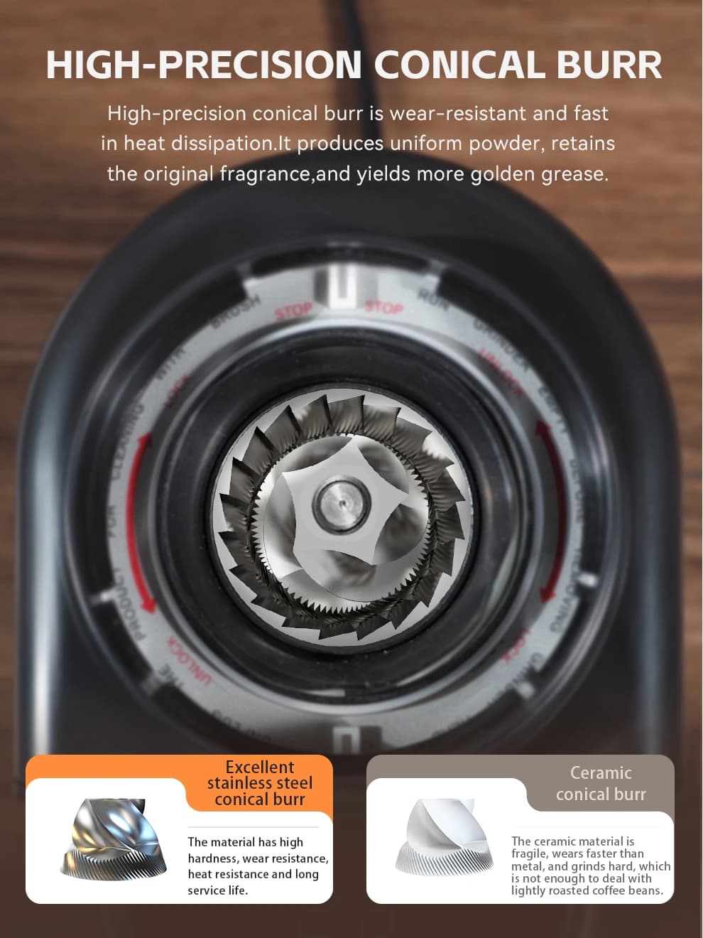 مطحنة القهوة HiBREW مطحنة القهوة الكهربائية الأوتوماتيكية مع 31 تروس لصب القهوة الإسبريسو الأمريكية على تخزين الفول البصرية G3 - 3