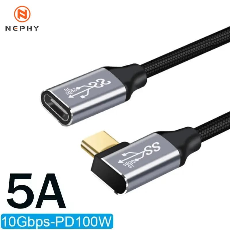 كابل شحن سريع 100W PD ذكر إلى أنثى كابل بيانات فيديو 4K@60HZ 10Gbps USB 3.1 الجيل 2 Type C كابل ممتد للابتوب