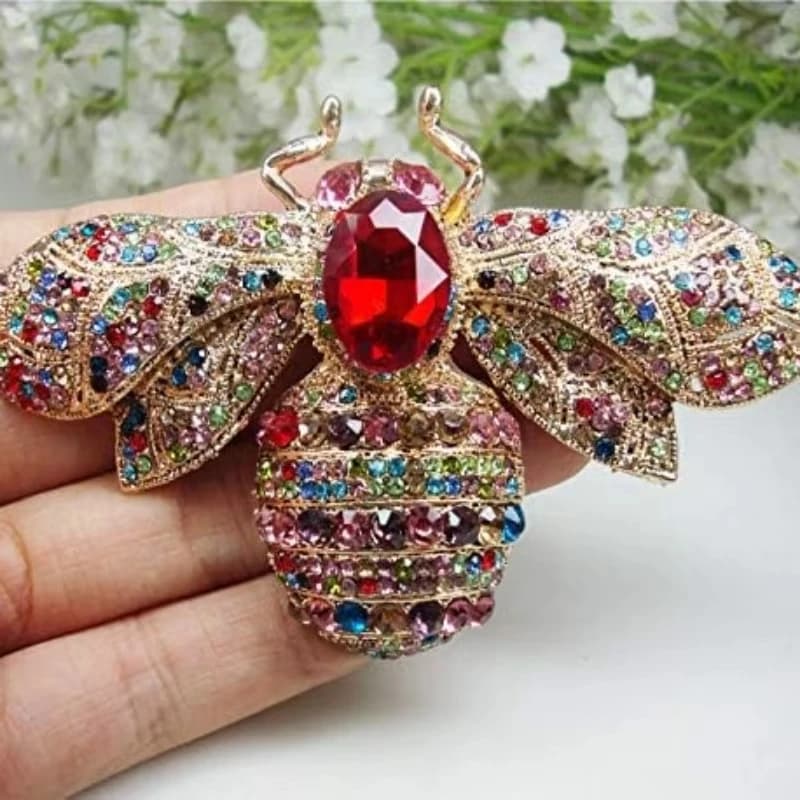 SKEDS Luxury Exaggerated Vintage Women Girls Crystal Bee Brooch Pin Fashion Elegant Lady Exquisite Insect Rhinestone Badges - 4