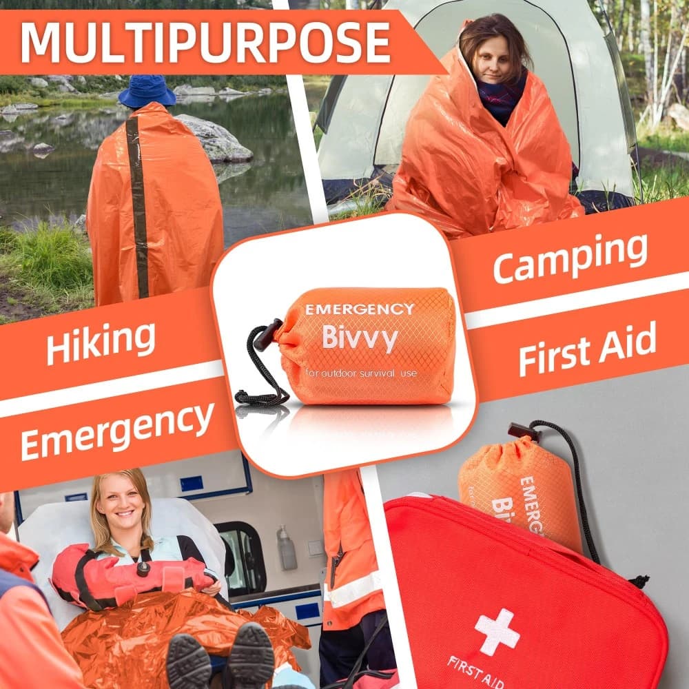 2pc Emergency Sleeping Bag/Survival Bivy Sack Mylar Thermal Emergency Blanket/Lightweight Shelter for Camping Gear Hiking Travel - 4