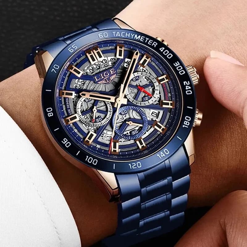 LIGE 2024 New Men Watch Top Brand Luxury Hollow Watch Men Waterproof Sport Quartz Chronograph Wrist Watch Man Relogio Masculino - 5