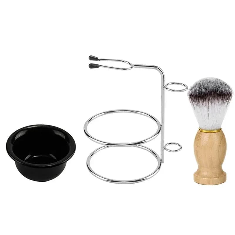 مجموعة حلاقة للرجال بمقبض خشبي، فرشاة حلاقة ناعمة، حامل من الفولاذ المقاوم للصدأ ووعاء حلاقة من مادة ABS - 6