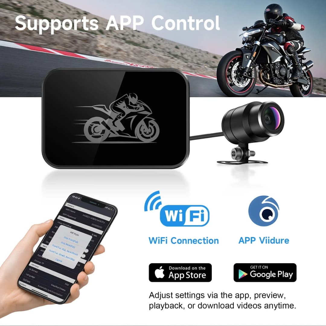 JIUYIN كاميرا مزدوجة دراجة نارية DVR 1080P كاميرا أكشن مسجل أمامي وخلفي مقاوم للماء داش كام للرؤية الليلية مع واي فاي - 6