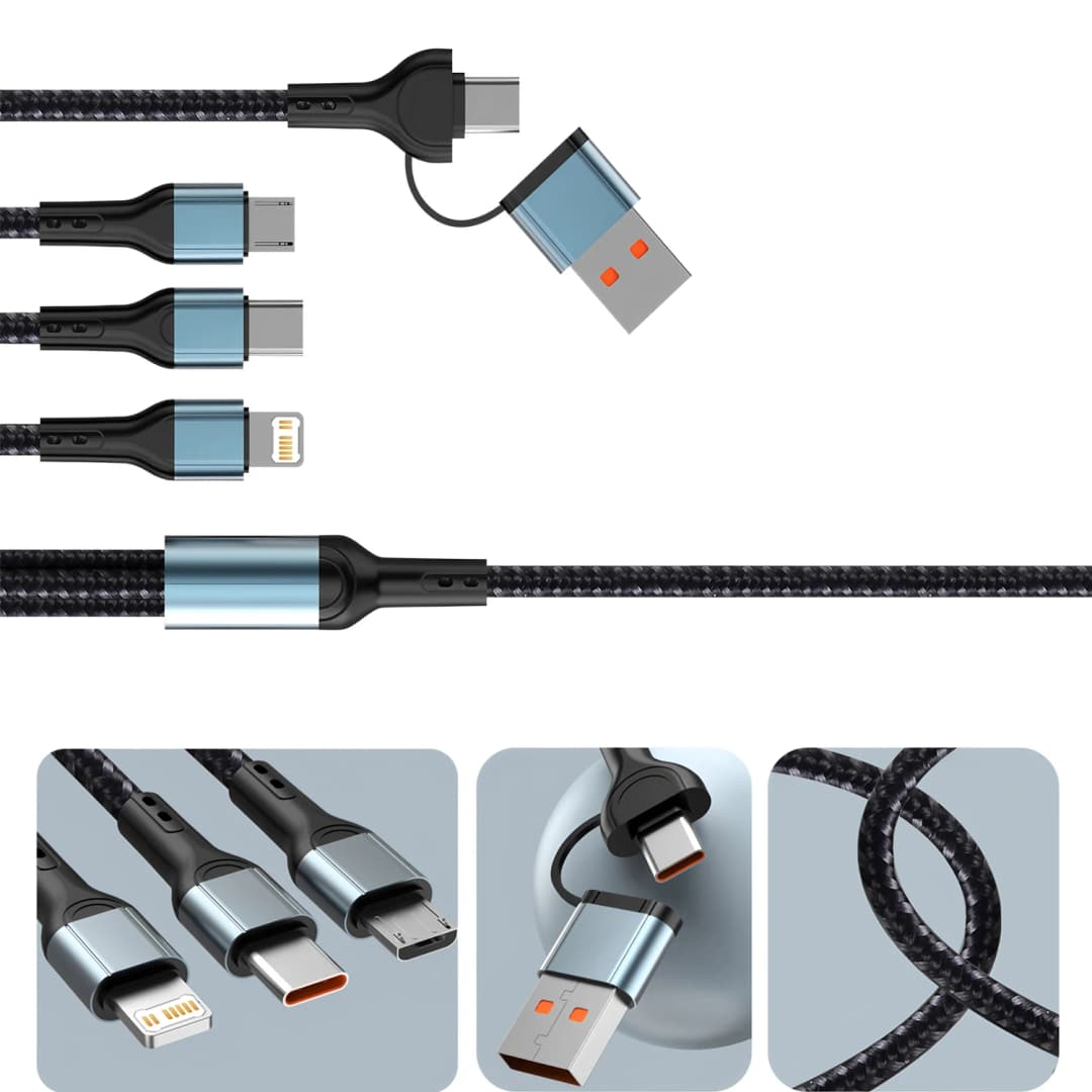 3 In 2 Fast Charging Cord for Iphone Samsung Huawei Micro Usb Type C Charger Cable 1.2M Multi Usb Port Multiple Usb Charging Cor