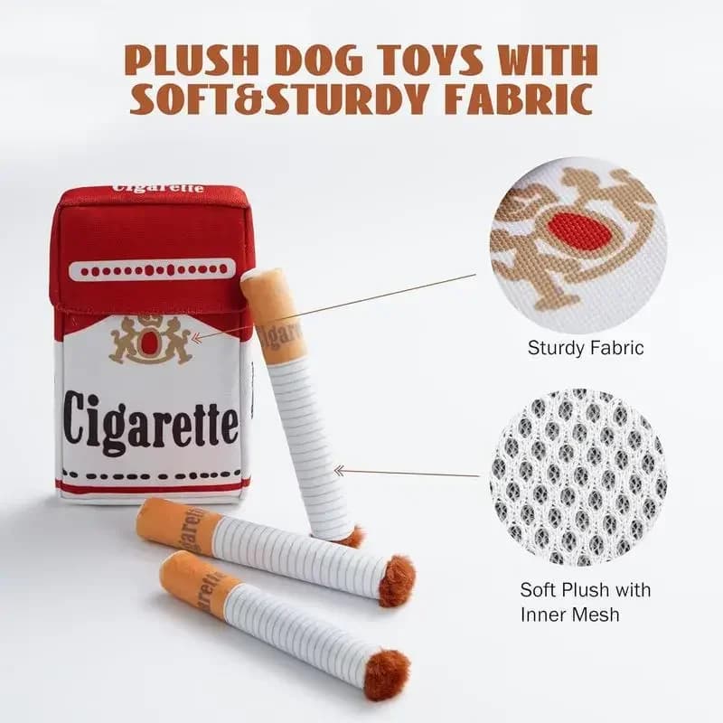 Creative Cigarette Interactive Fun Plush Chewable Cigarette Case Good Gift Grinding Teeth Squeak Dog Accessories For Dogs Toys - 3