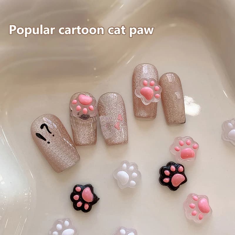 10/5Pcs Cat Paw Nail Charm Resin Cartoon Manicure Ornaments Mini 3D Nail Art Decoration - 3