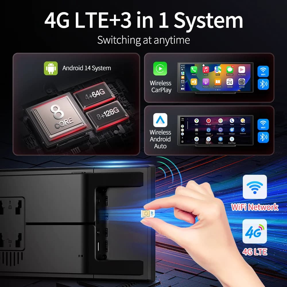 Imagebon M70 شاشة 11.4 بوصة 4G أندرويد 14 سعة 8+128 جيجابايت كاميرا سيارة 8 نواة كاربلاي لاسلكي و أندرويد أوتو شاشة منقسمة مراقبة عن بعد مسجل سيارة - 2