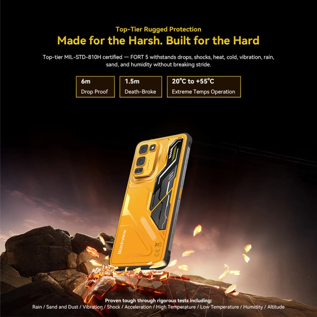 【عرض عالمي أول】هاتف Blackview Fort 5 المتين بشاشة 6.78 بوصة بدقة 2.4K ومعدل تحديث 120 هرتز وكاميرا 108 ميجابكسل ومكبر صوت 2 واط بتصنيف IP68 وIP69K - 6