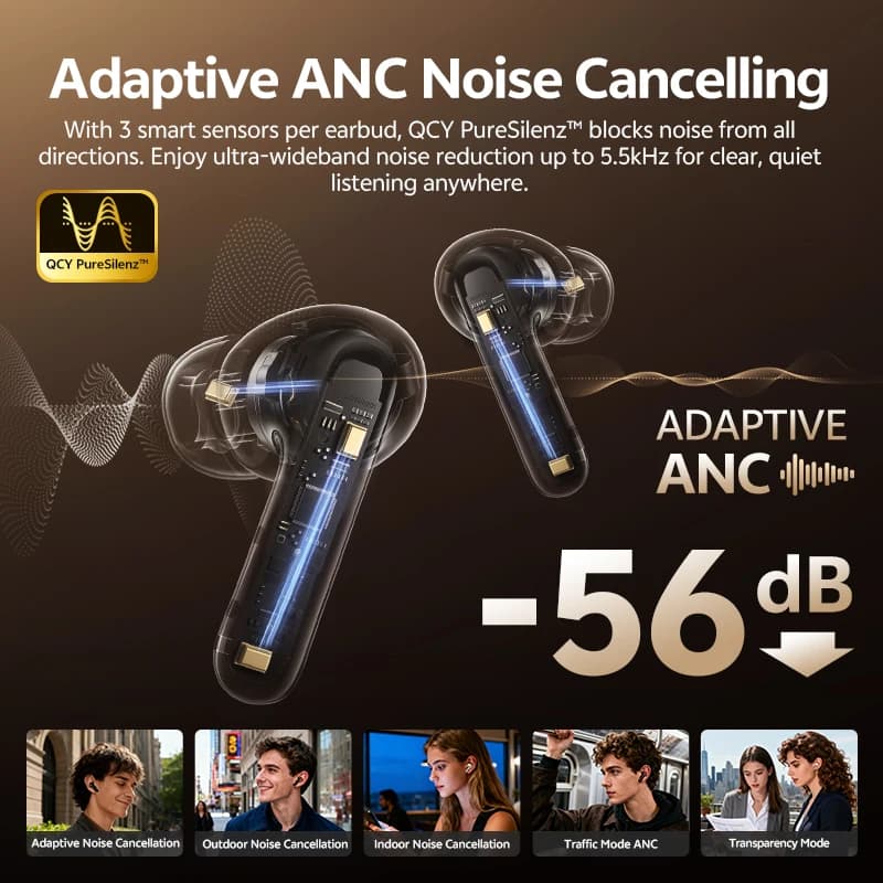 سماعات أذن QCY MeloBuds N60 بلوتوث 6.0 لاسلكية هايبرد ANC LDAC صوت عالي الدقة مع سماعات أذن ثنائية المحاور 45 ساعة BH25HT19A - 3