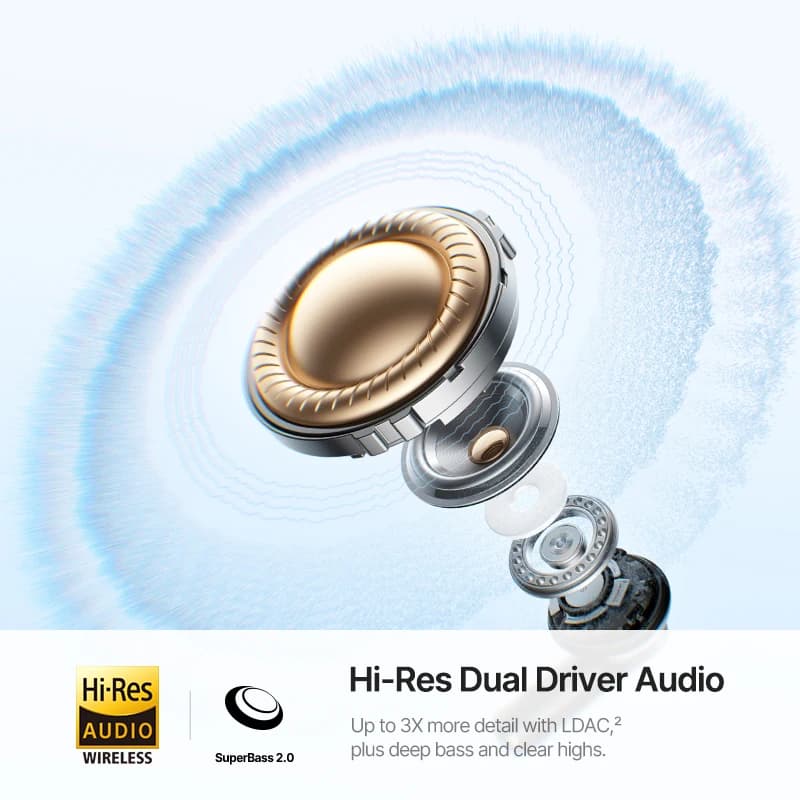 Baseus Bass EP10 Ultra Wireless Earphones -55dB Noise Reduction 65Hrs Long Playtime Bluetooth 6.0 Earbuds 6 Mics AI Call Clear - 3