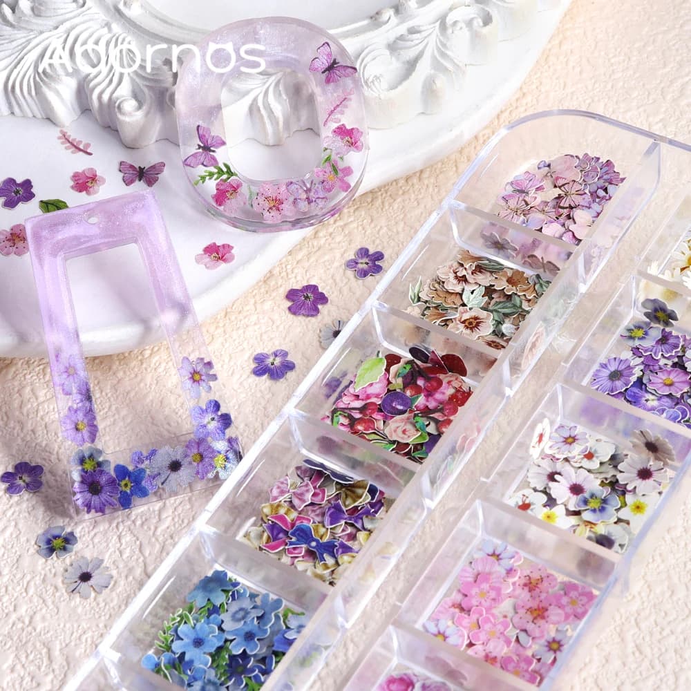 12 شبكة زهرة لب الخشب رقائق راتنجات الايبوكسي ملء الورد القزحية Vetiver زهرة فراشة شكل ورق زينة زهرة Crafts بها بنفسك الحرف - 5